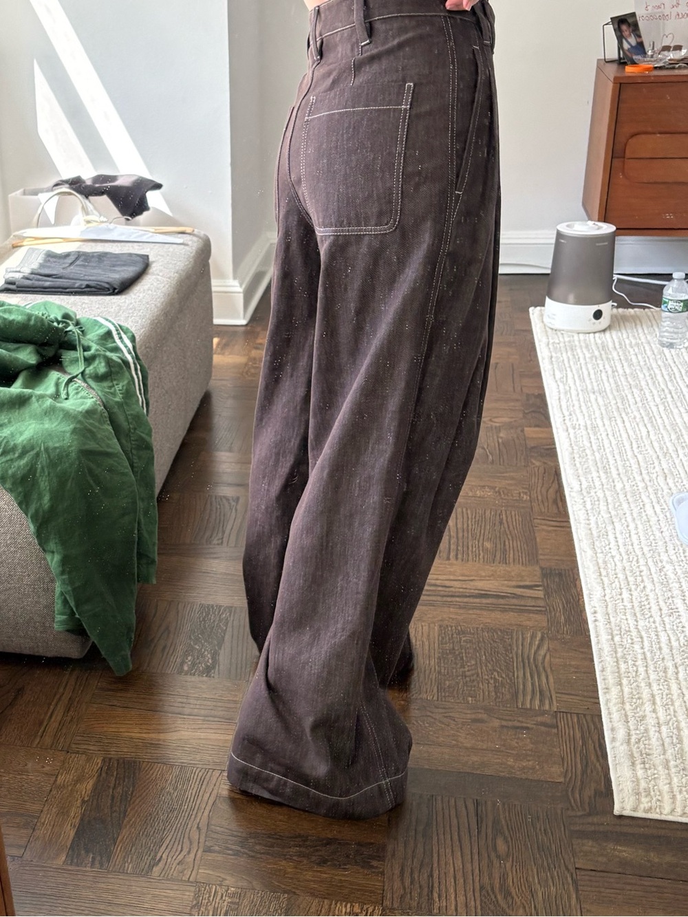 Brunello Cucinelli Wide-Leg Brown Pinpoint Trousers